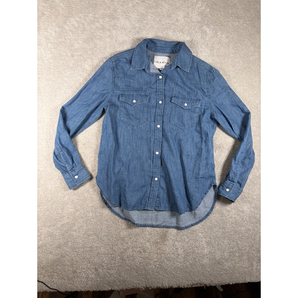 lola river denim pearl snap shirt Xs